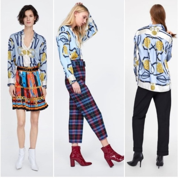 ZARA Chain Printed Blouse Size M Elegant Vintage Scarf Feminine Worn on TV - Picture 2 of 16